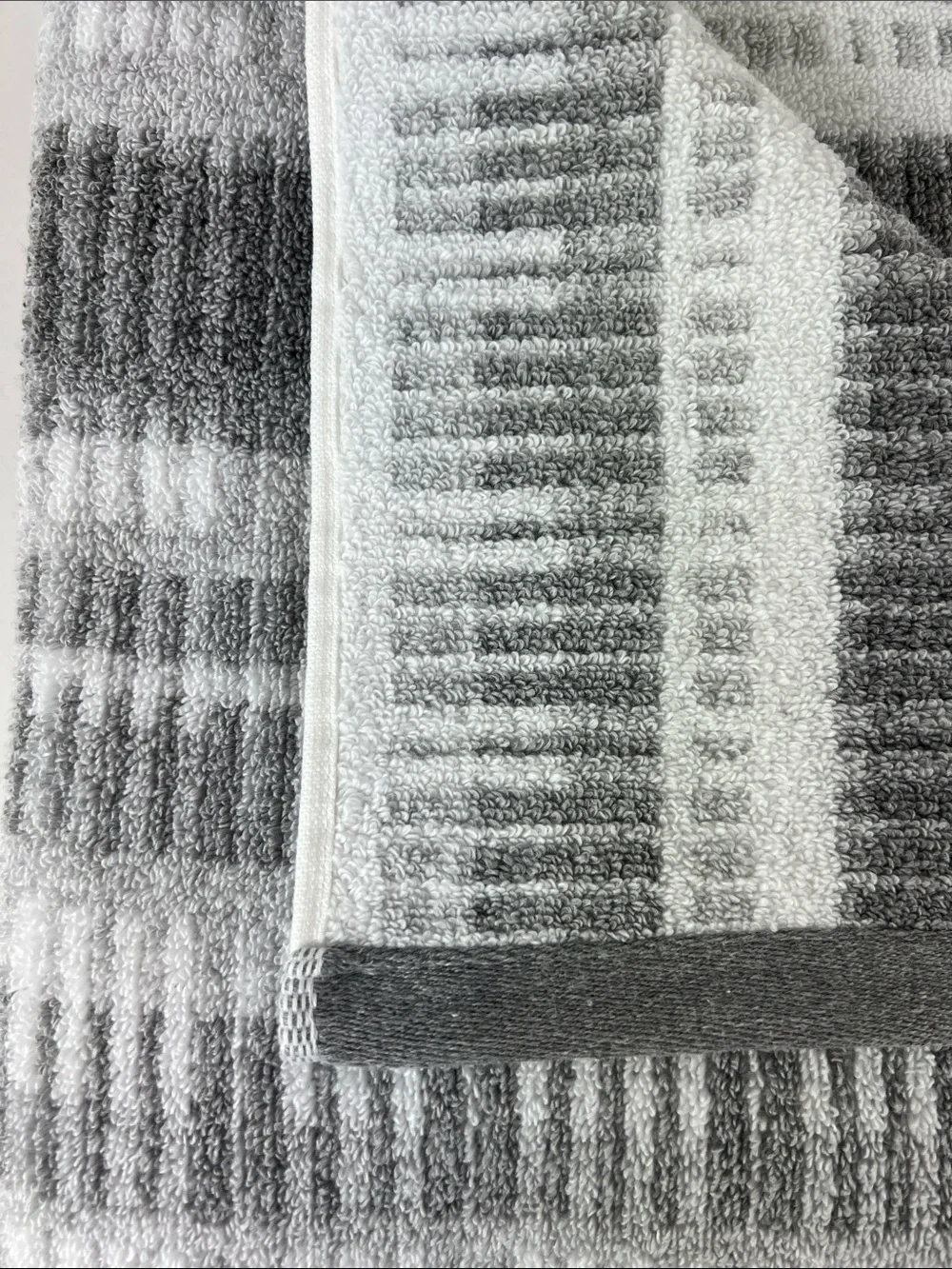 Eco-Mélange Bath Towels Gray White Striped Ribbed Soft Cotton Set of 2 NEW